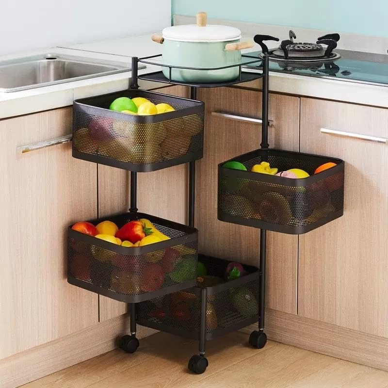 Square Kitchen Trolley with Wheels (4 Layers)