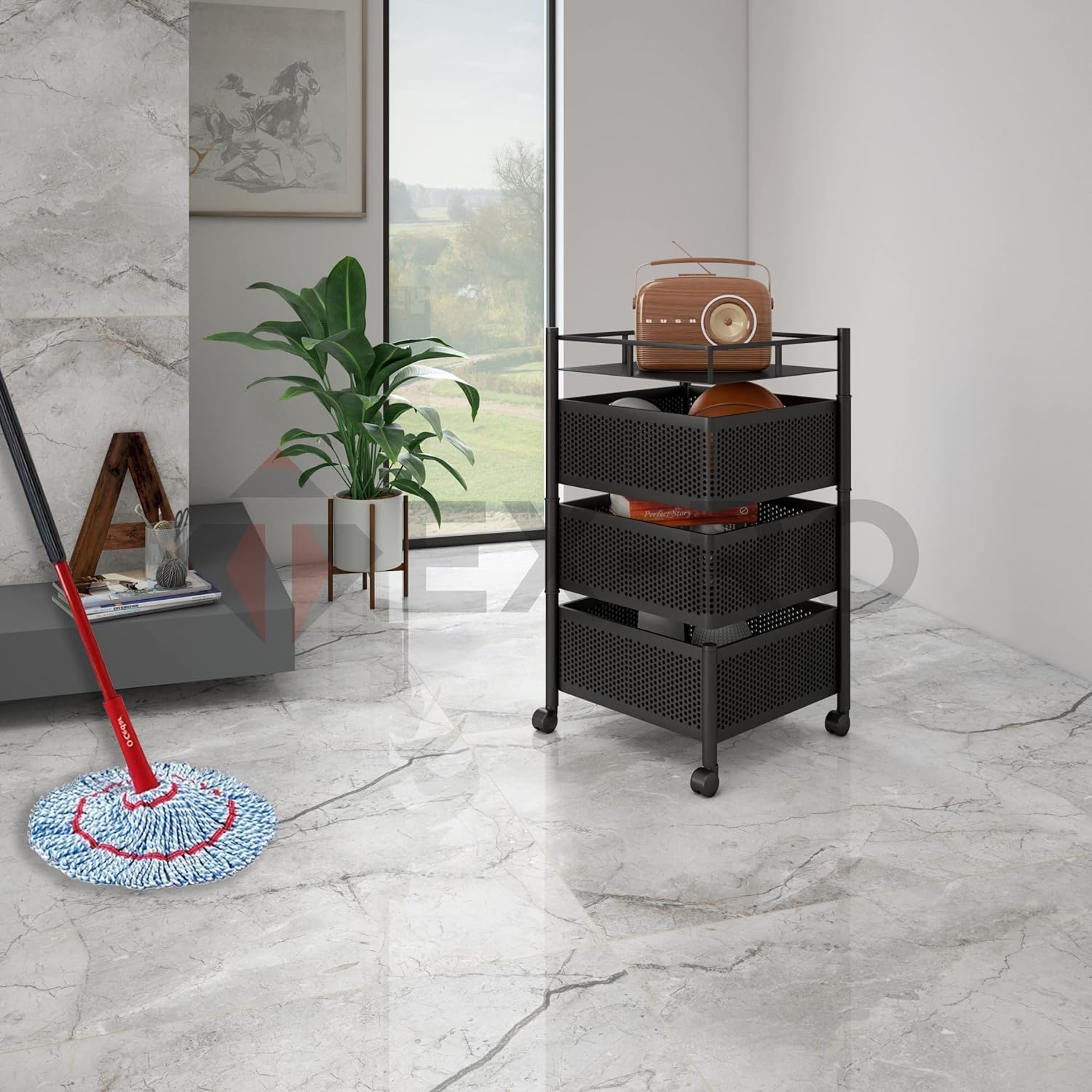 Square Kitchen Trolley with Wheels (3 Layers)