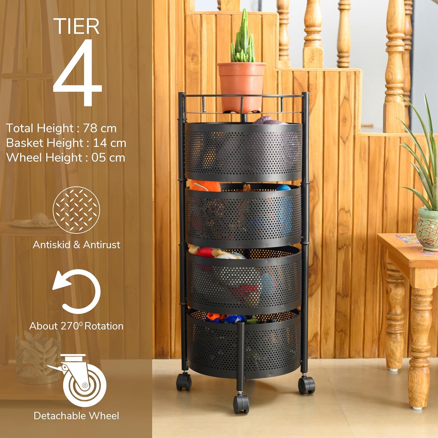 Round Kitchen Trolley with Wheels (4 Layers)