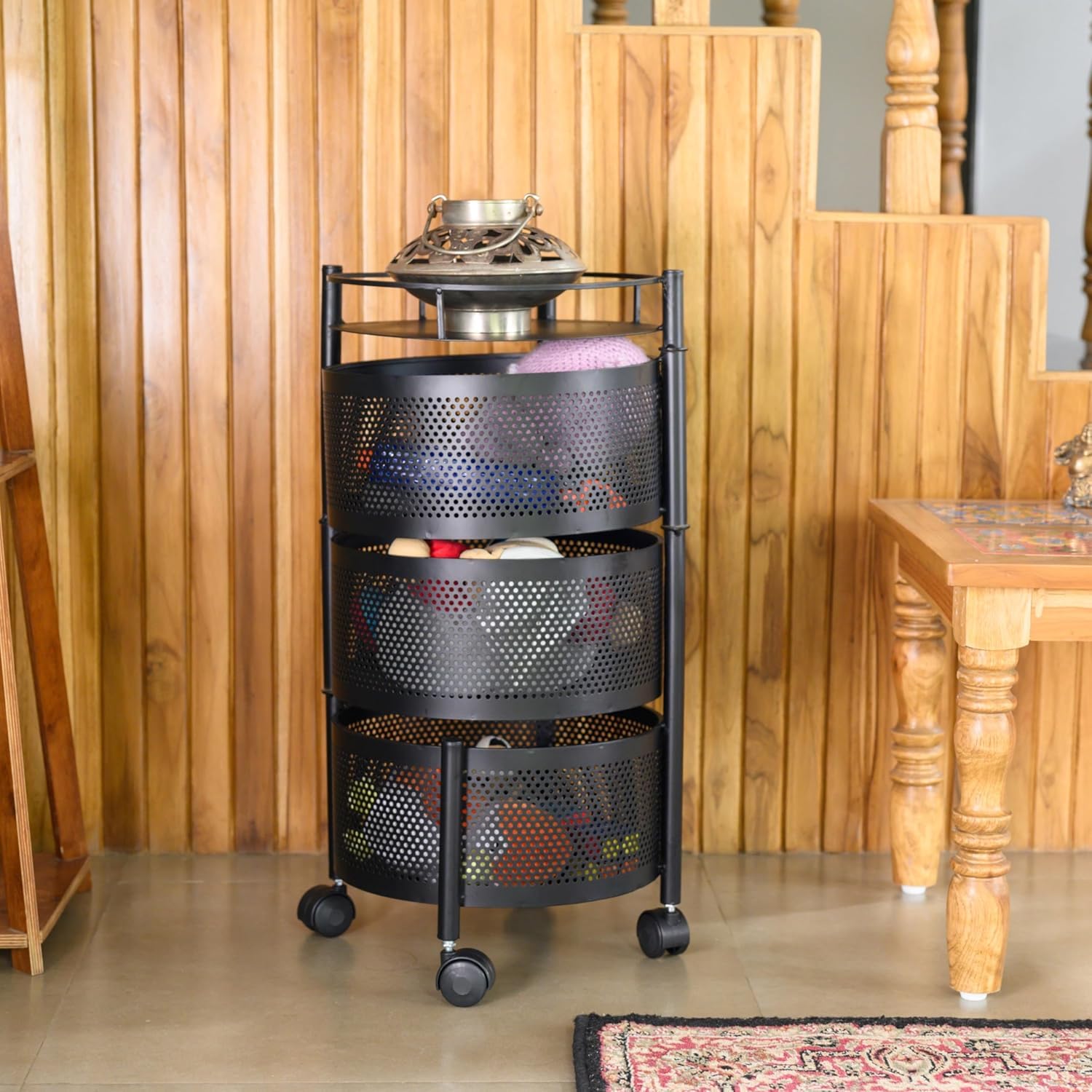 Round Kitchen Trolley with Wheels (3 Layers)