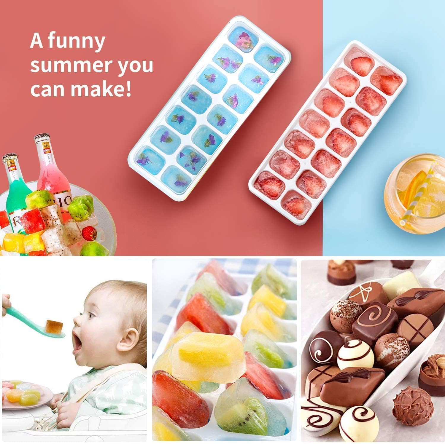 2 Pcs Pop Up Ice Cube Trays