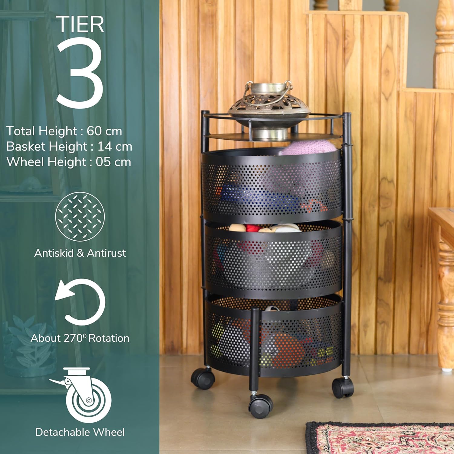 Round Kitchen Trolley with Wheels (3 Layers)