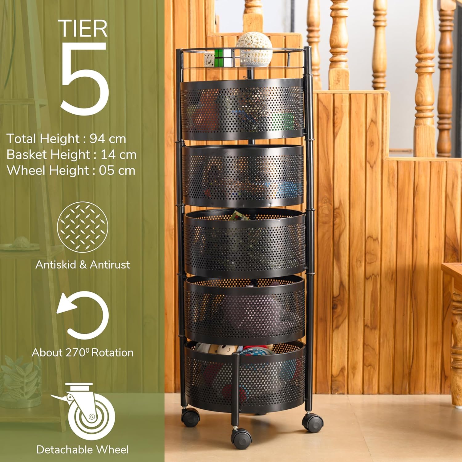Round Kitchen Trolley with Wheels (5 Layers)