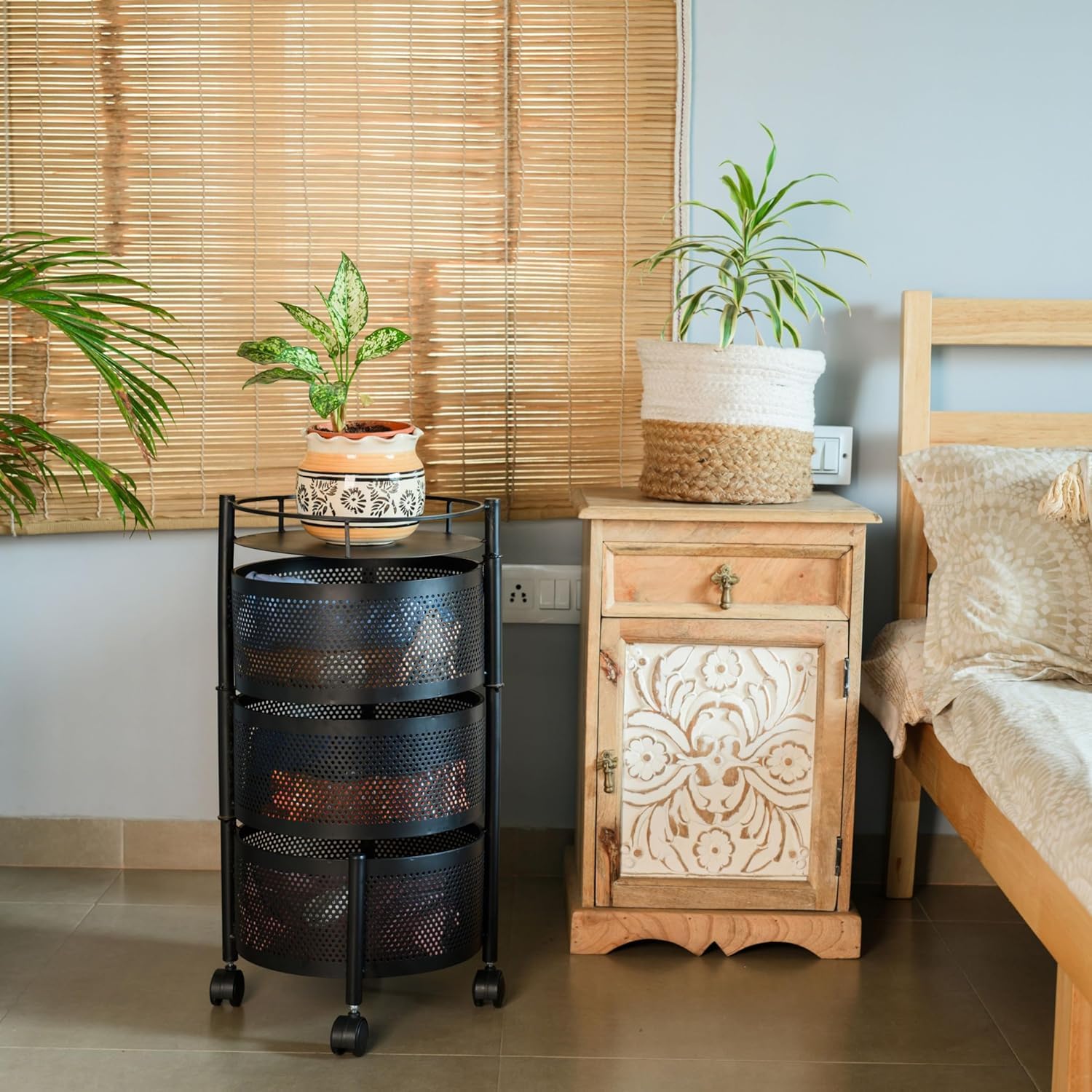 Round Kitchen Trolley with Wheels (3 Layers)