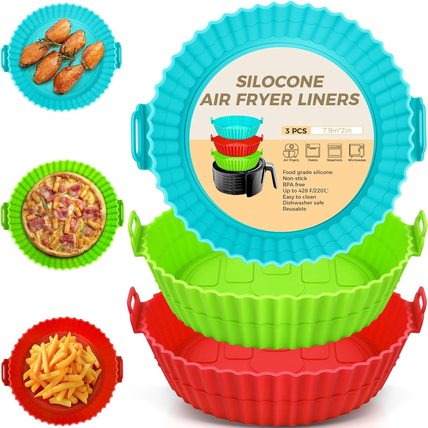 3 Pack Air Fryer Silicone Liners