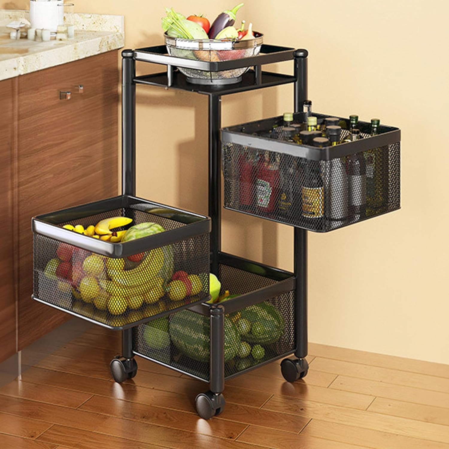 Square Kitchen Trolley with Wheels (3 Layers)