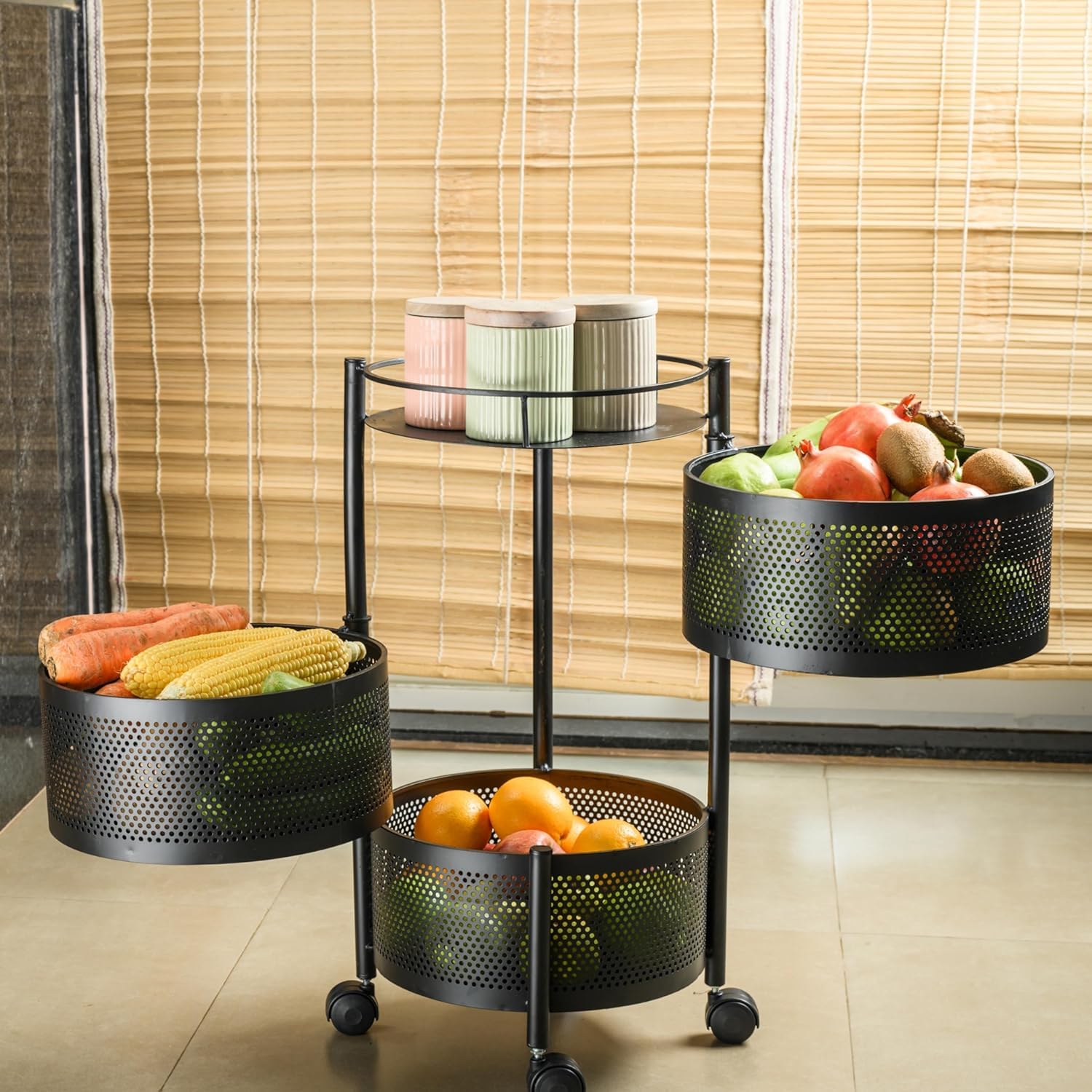 Round Kitchen Trolley with Wheels (3 Layers)