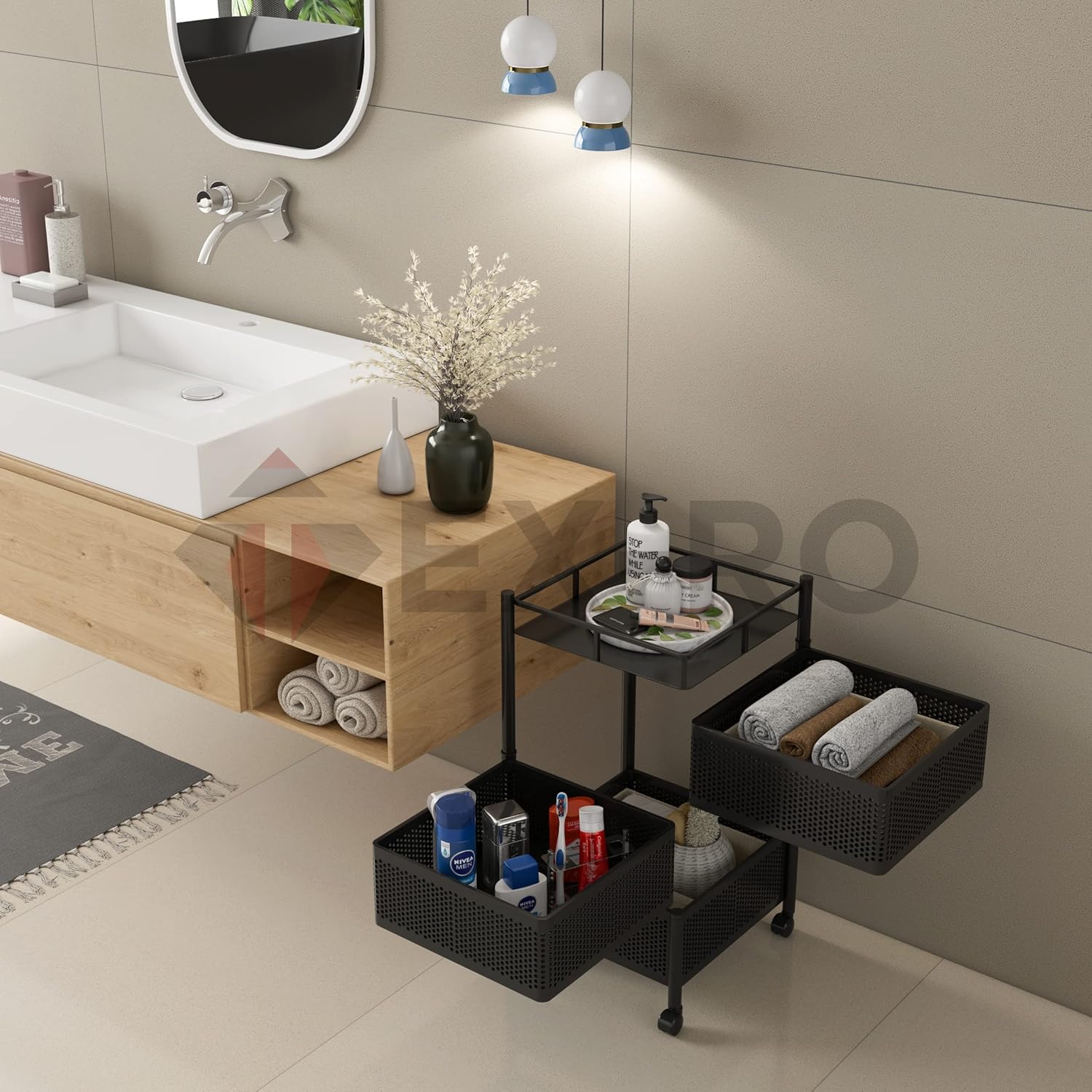 Square Kitchen Trolley with Wheels (3 Layers)