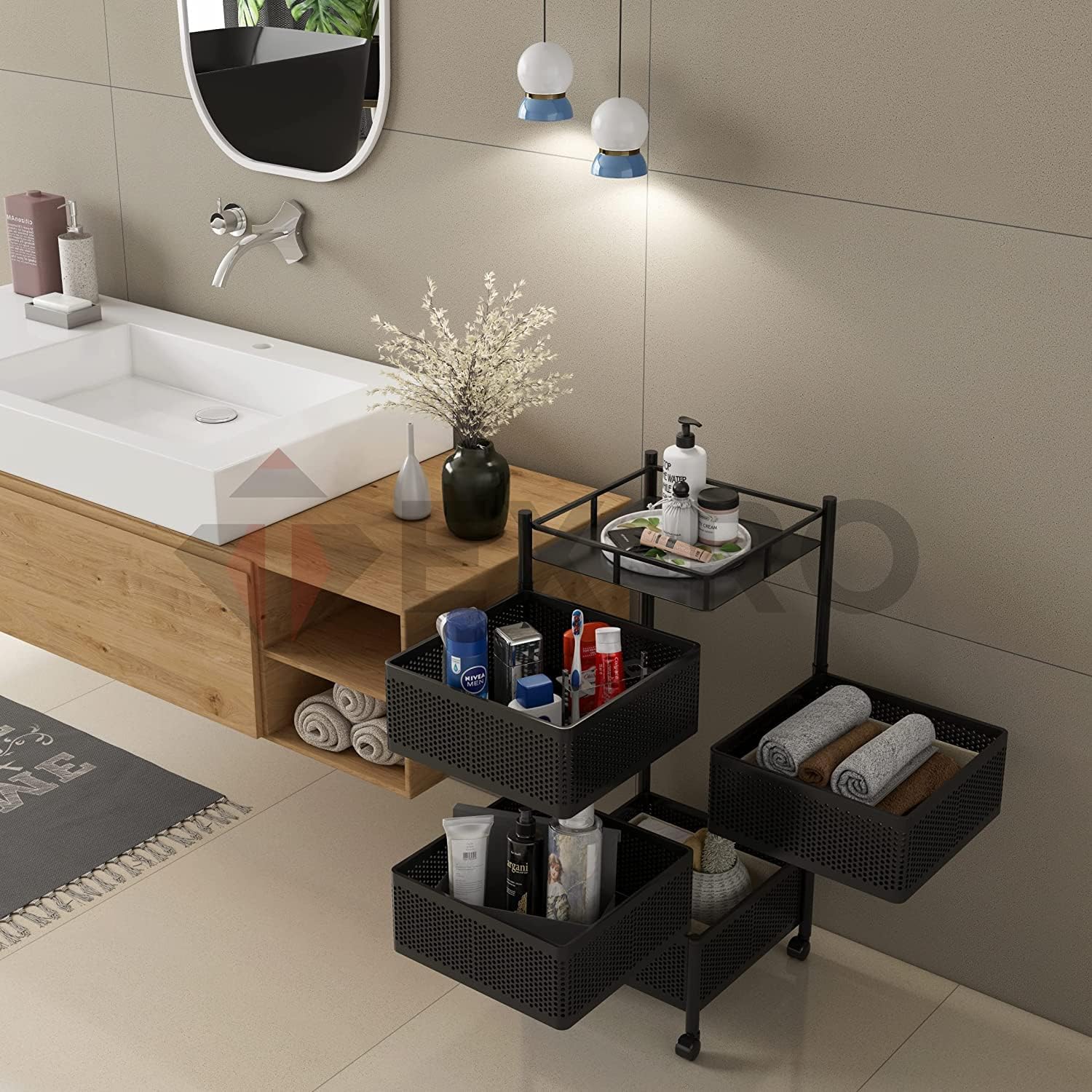 Square Kitchen Trolley with Wheels (2 Layers)