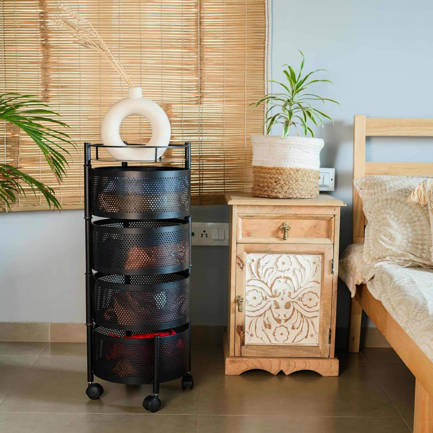 Round Kitchen Trolley with Wheels (4 Layers)