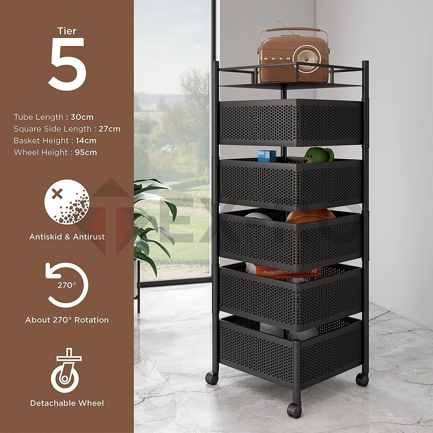 Square Kitchen Trolley with Wheels (5 Layers)