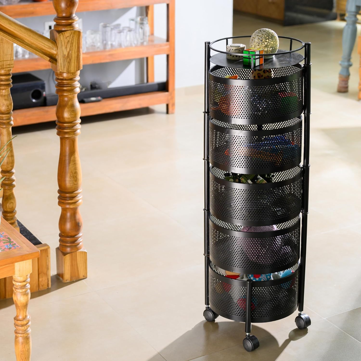 Round Kitchen Trolley with Wheels (5 Layers)