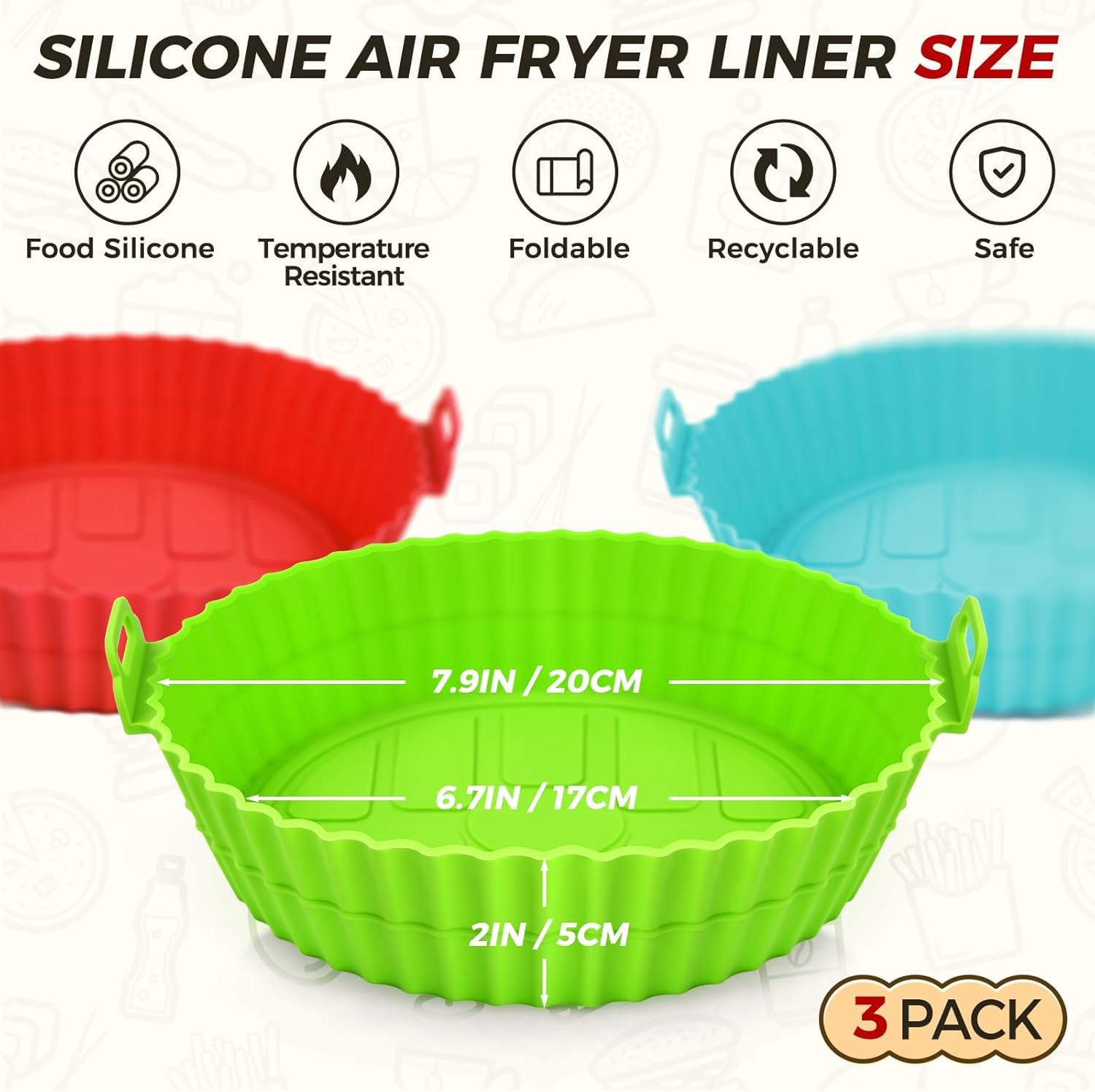 3 Pack Air Fryer Silicone Liners