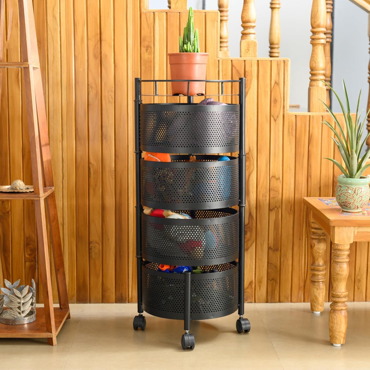 Round Kitchen Trolley with Wheels (4 Layers)