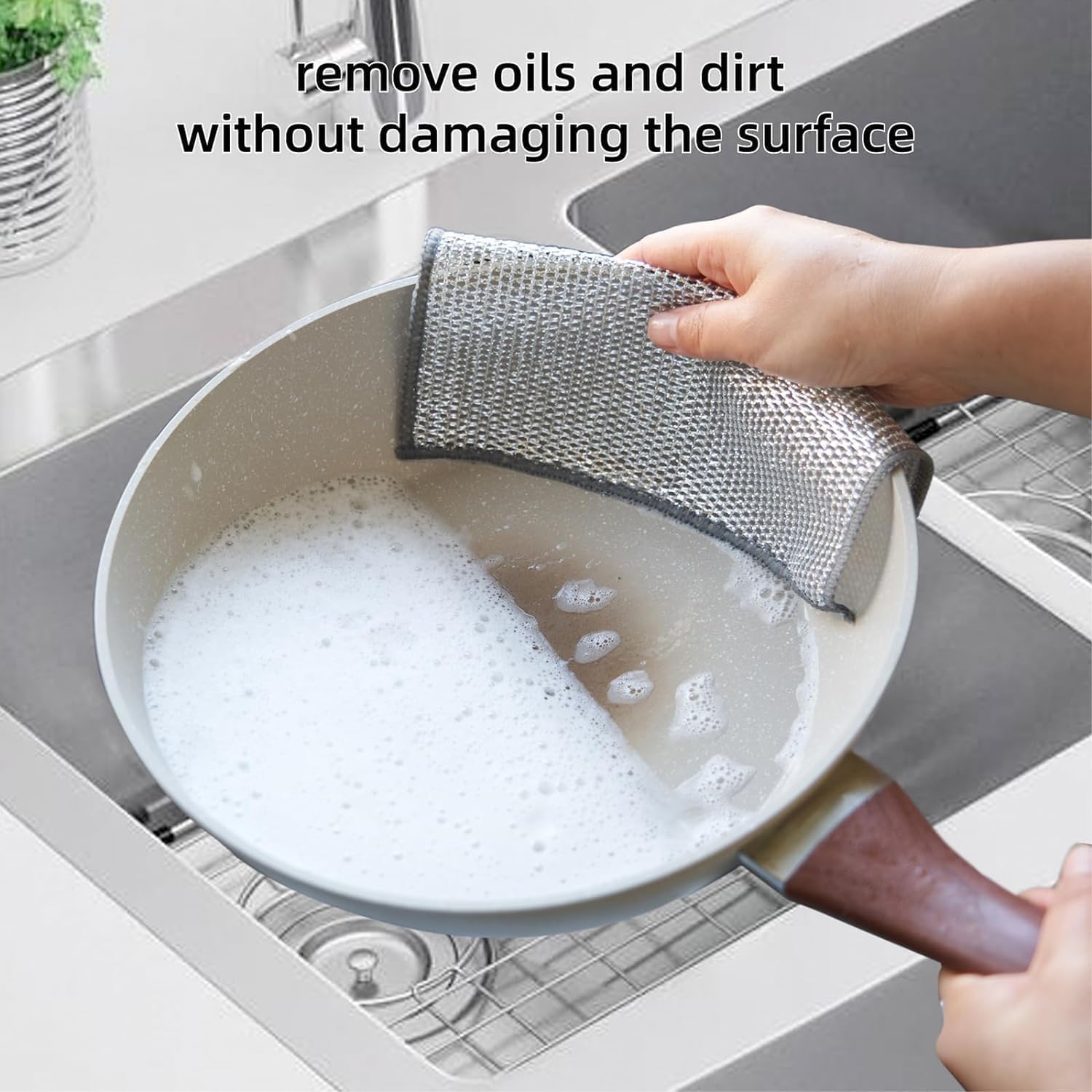 TEKCOOL 6 Pack Non-Scratch Wire Dishcloth & Gaps Cleaning Brush, Multipurpose Wire Dishwashing Rags for Wet and Dry, Easy Rinsing, Reusable, Wire Cleaning Cloth for Kitchen, Sinks (6 Cloth+1 Brush)