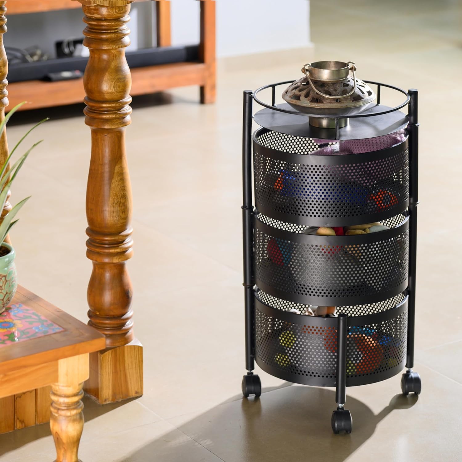 Round Kitchen Trolley with Wheels (3 Layers)