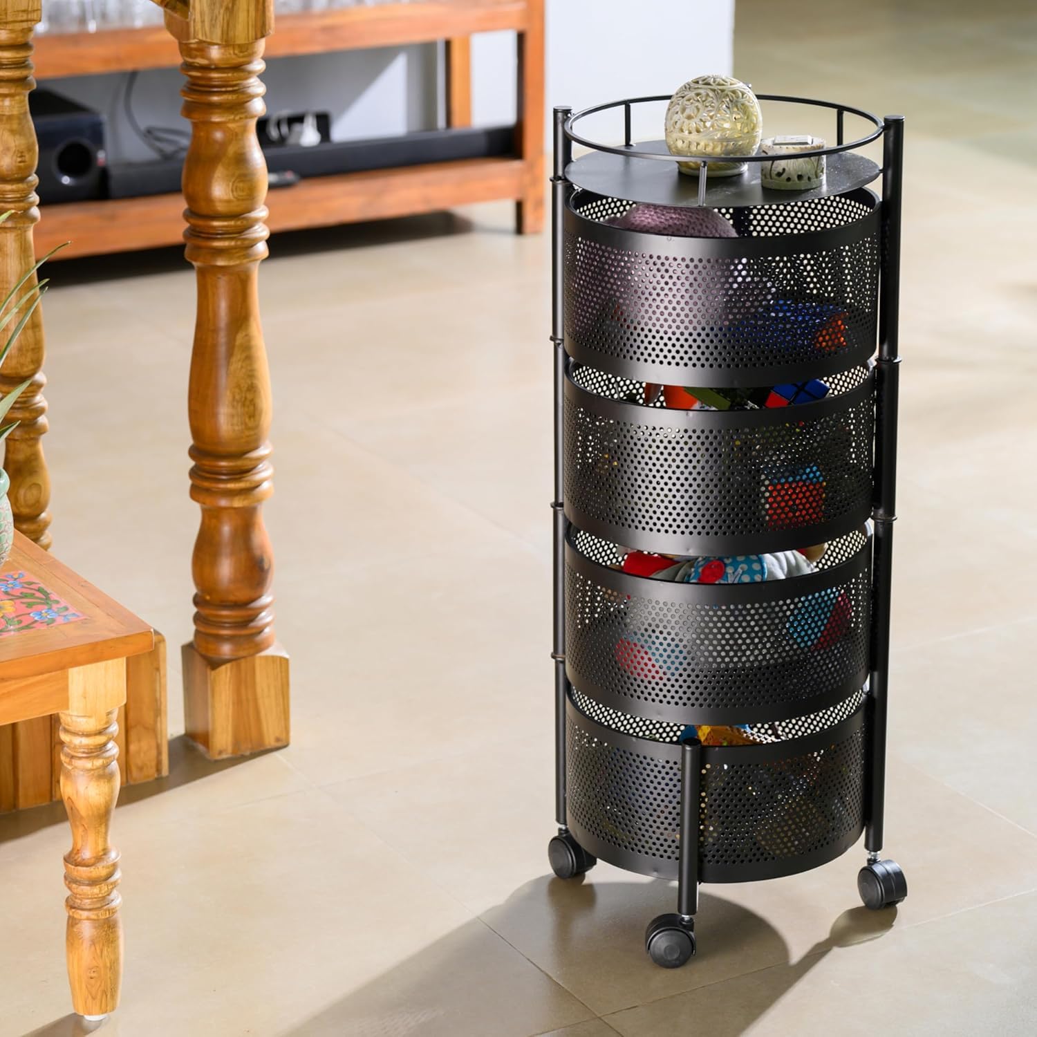 Round Kitchen Trolley with Wheels (4 Layers)