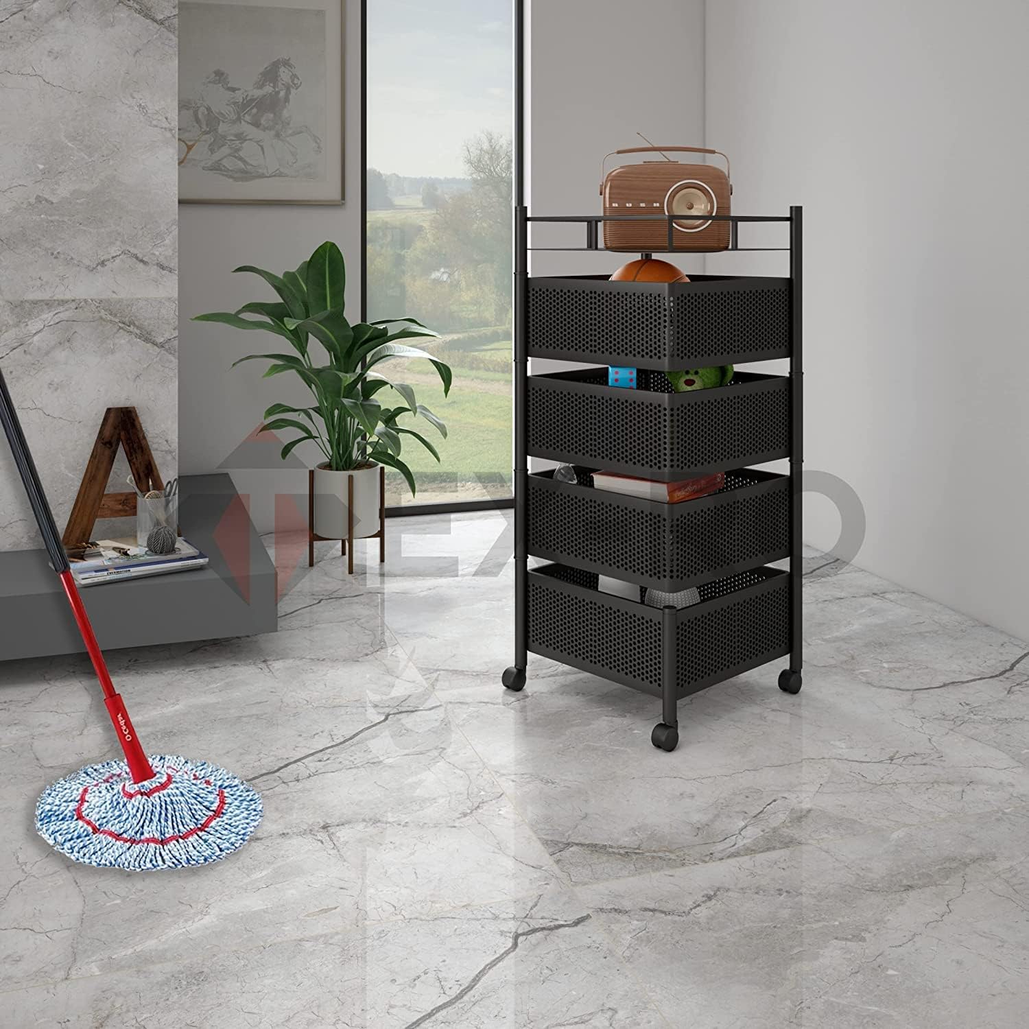 Square Kitchen Trolley with Wheels (4 Layers)