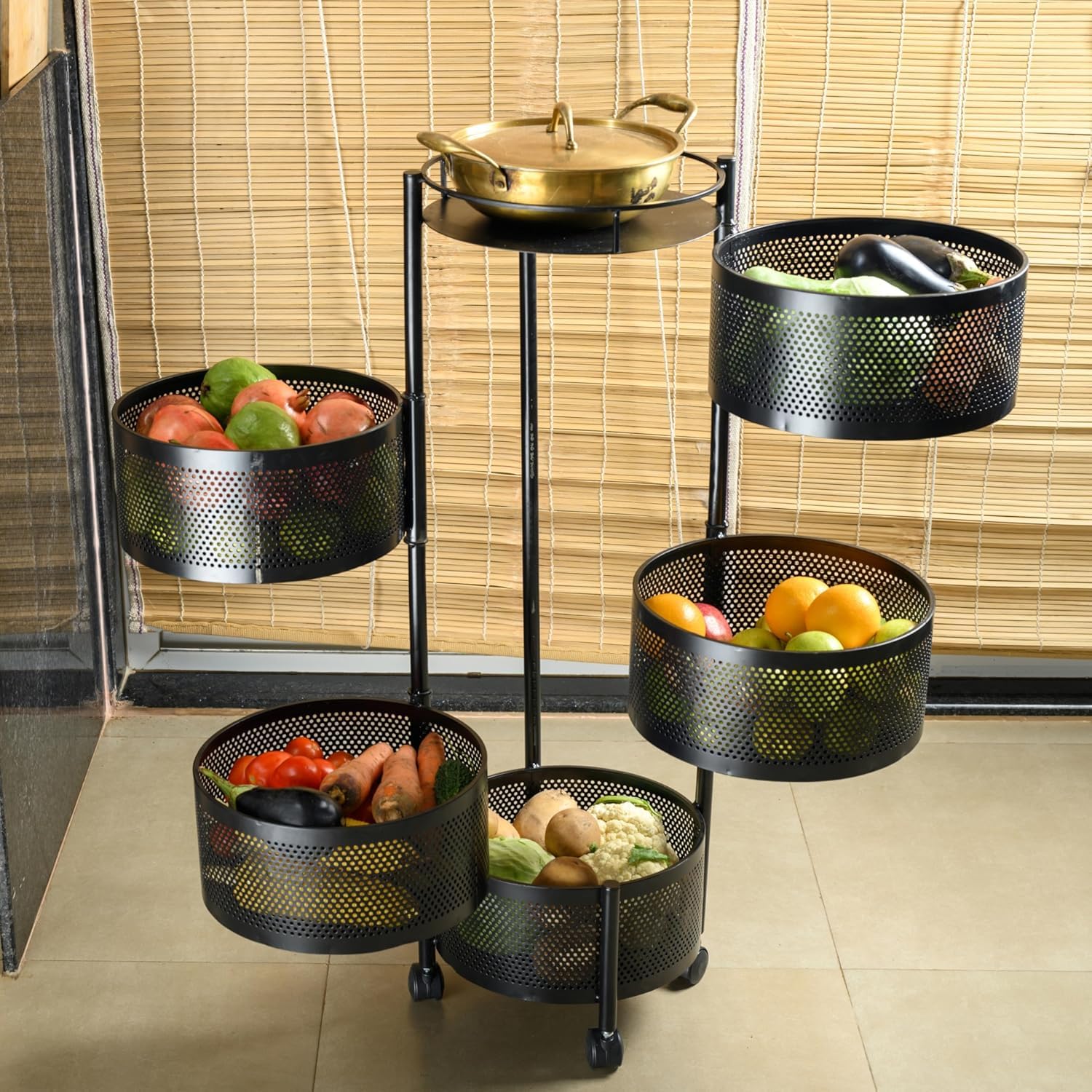 Round Kitchen Trolley with Wheels (5 Layers)