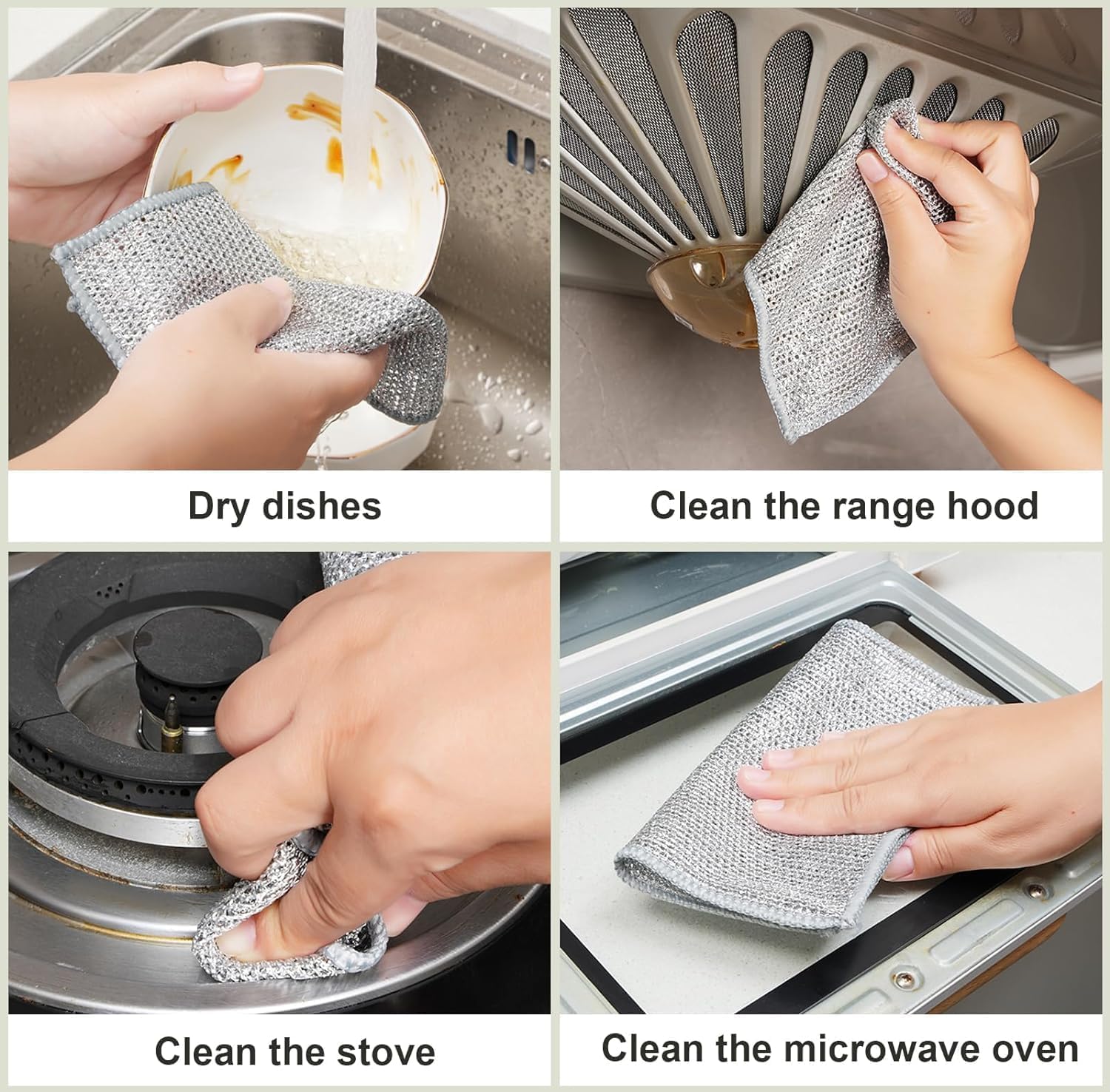 TEKCOOL 6 Pack Non-Scratch Wire Dishcloth & Gaps Cleaning Brush, Multipurpose Wire Dishwashing Rags for Wet and Dry, Easy Rinsing, Reusable, Wire Cleaning Cloth for Kitchen, Sinks (6 Cloth+1 Brush)