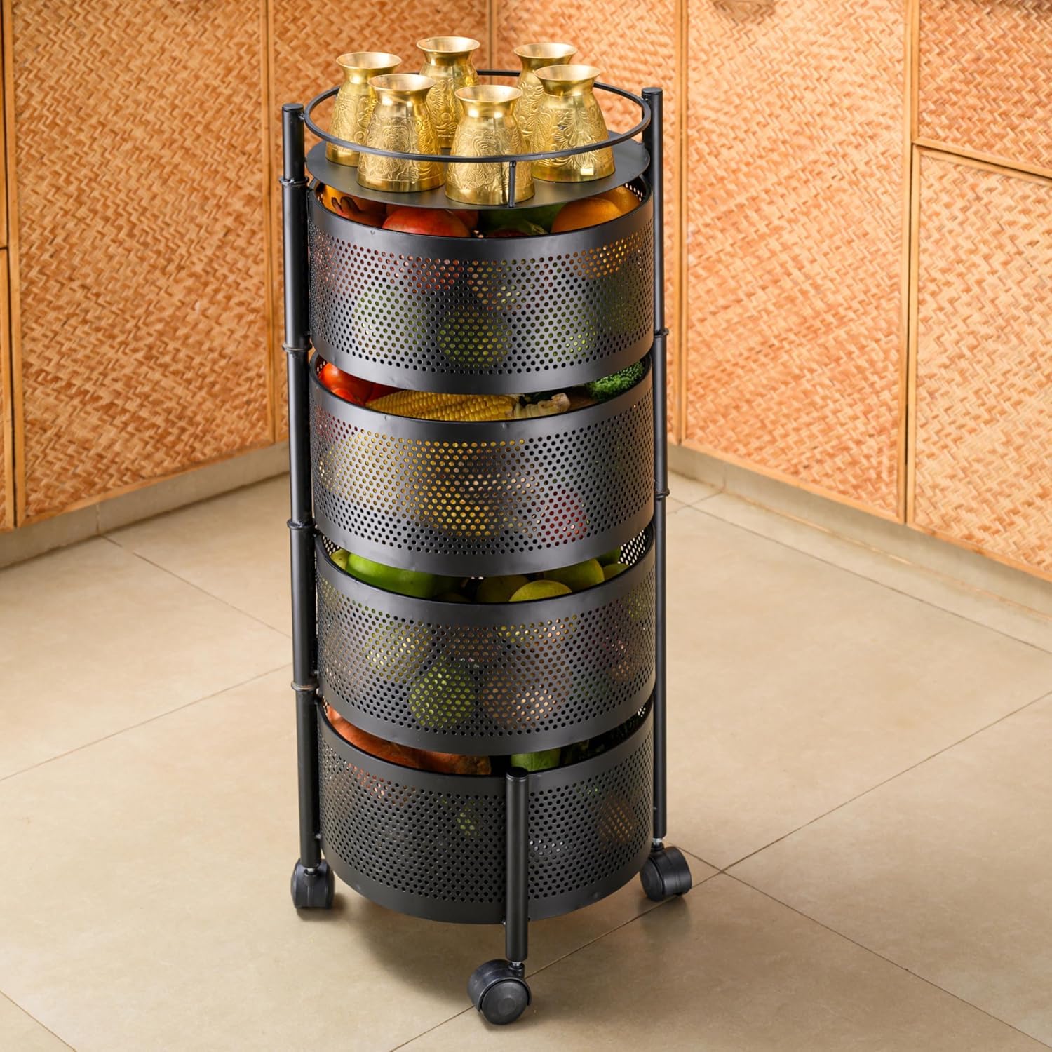 Round Kitchen Trolley with Wheels (4 Layers)