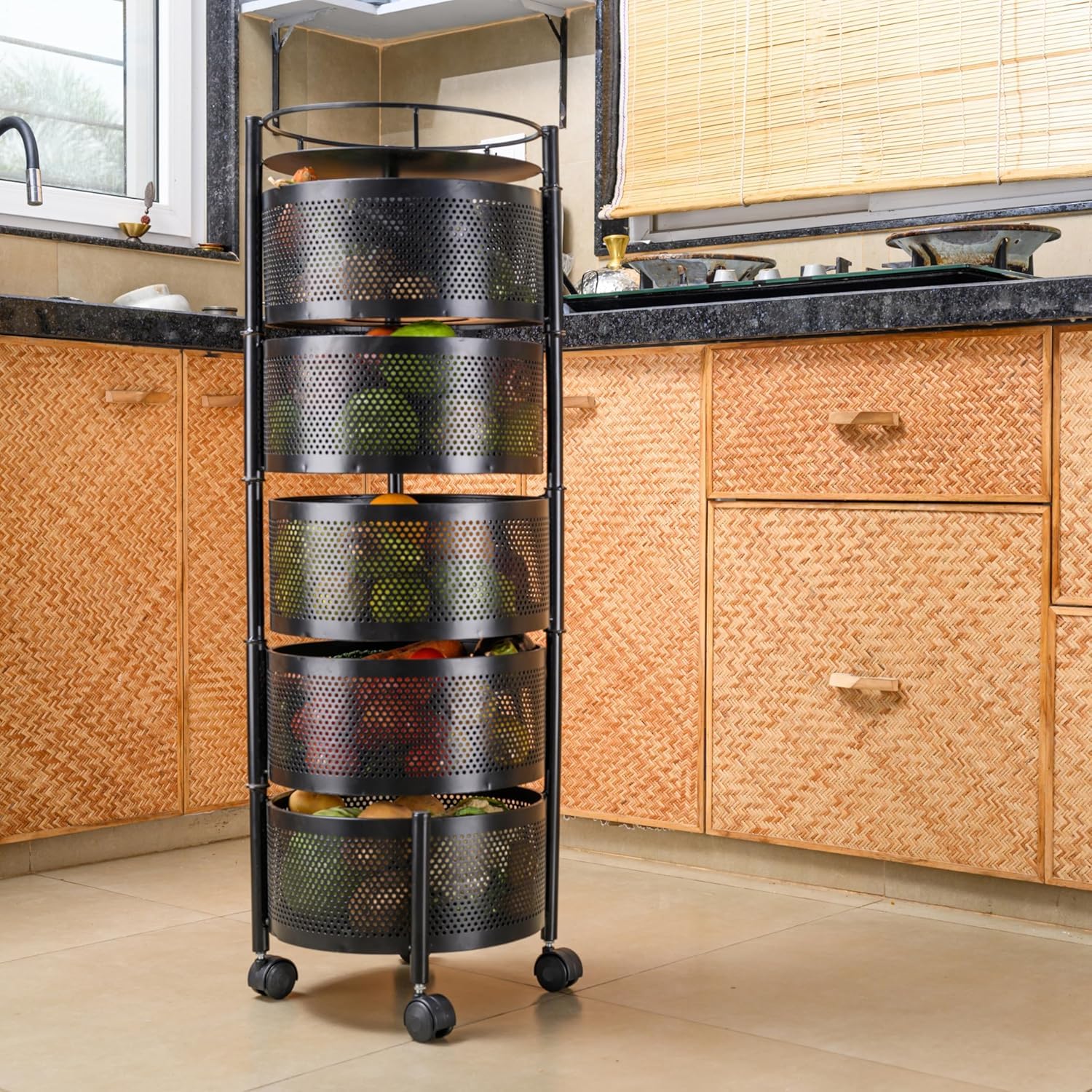 Round Kitchen Trolley with Wheels (5 Layers)