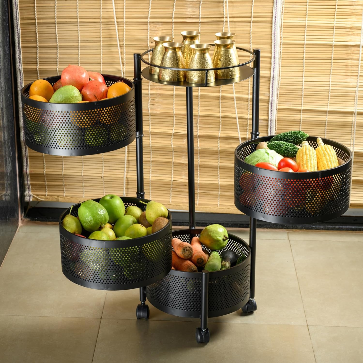Round Kitchen Trolley with Wheels (4 Layers)