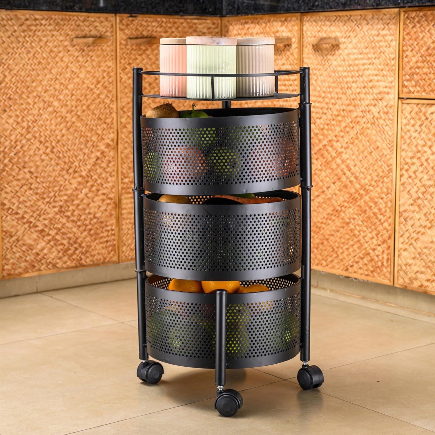 Round Kitchen Trolley with Wheels (3 Layers)